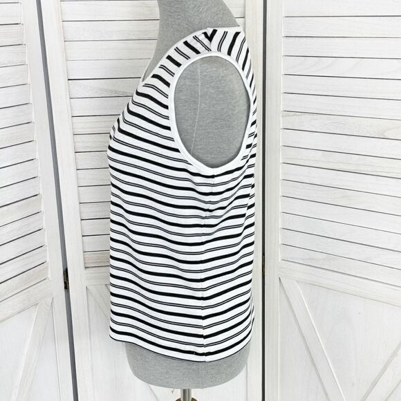 Covington Striped Ribbed Knit Tank Top White Black Medium Petite Stretchy - Picture 2 of 10